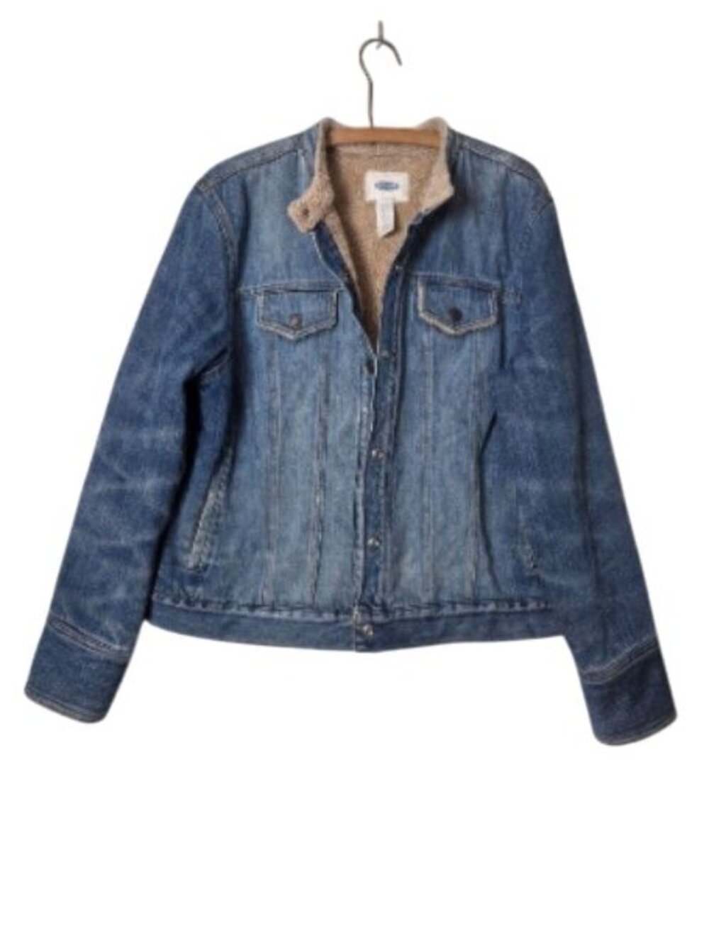 Vintage Old Navy Sherpa Lined Denim Jacket Medium Wash Blue Jean Trucker Coat - Picture 10 of 13